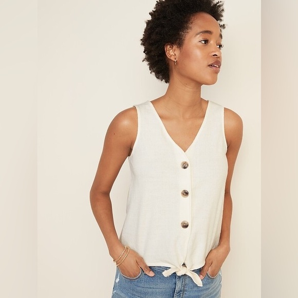 OLD NAVY Cropped Tie-Hem Textured-Knit Sleeveless Top L nwot - Picture 1 of 8